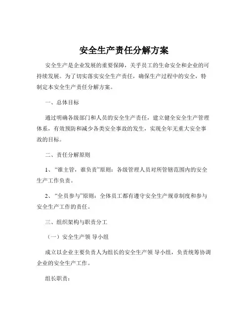 安全生产责任分解方案
