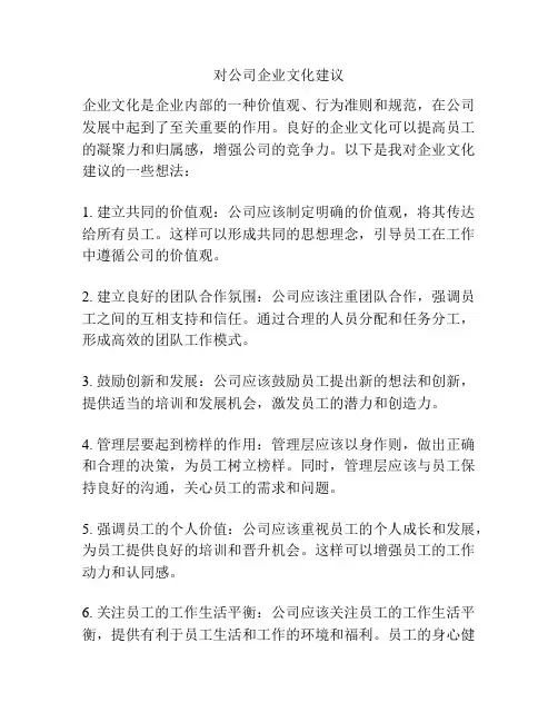 对公司企业文化建议