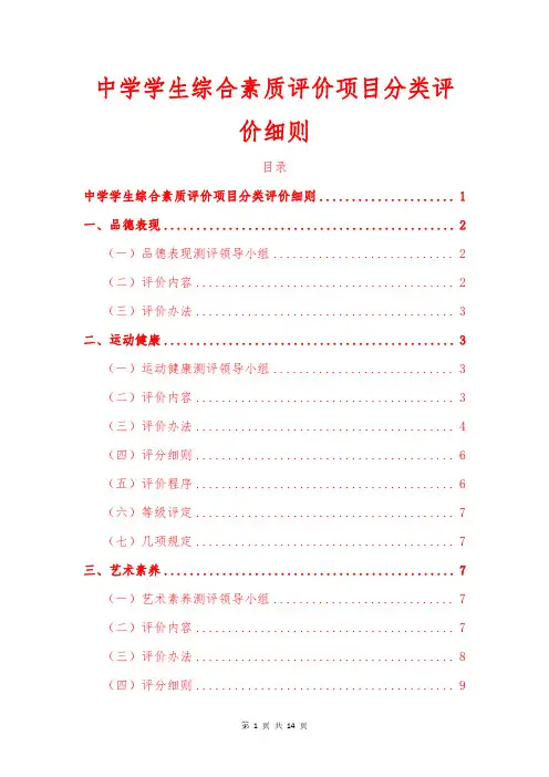 中学学生综合素质评价项目分类评价细则