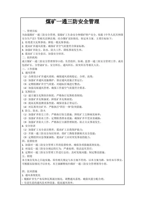 煤矿一通三防安全管理