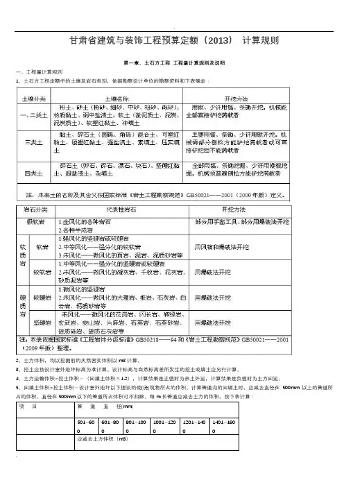 甘肃省建筑与装饰工程预算定额计算规则