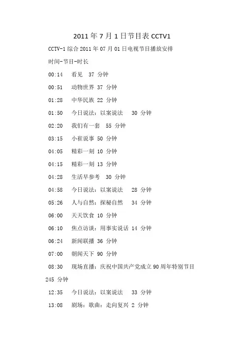 2011年7月1日节目表CCTV1