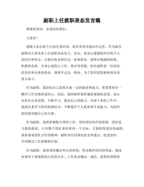 副职上任就职表态发言稿