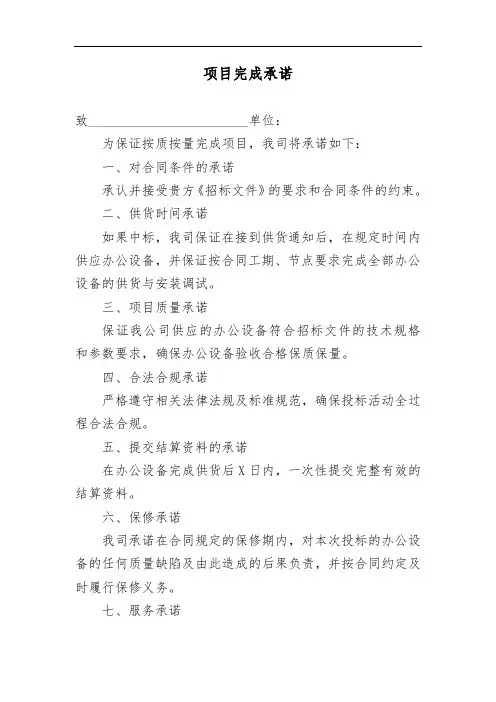 项目按时完成承诺书