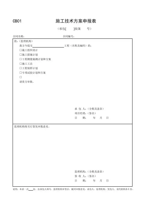 CB01施工技术方案申报表承包人用表