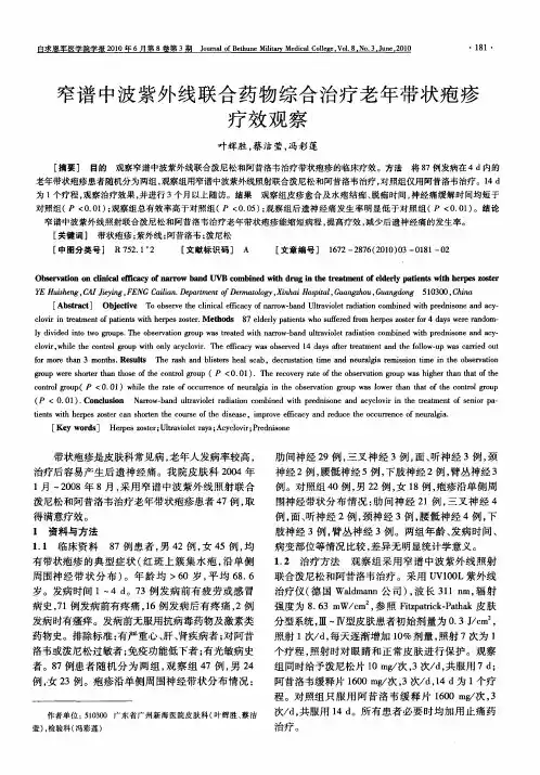 窄谱中波紫外线联合药物综合治疗老年带状疱疹疗效观察