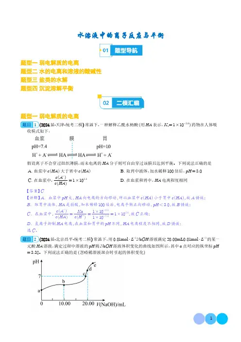 水溶液中的离子反应与平衡(解析版)