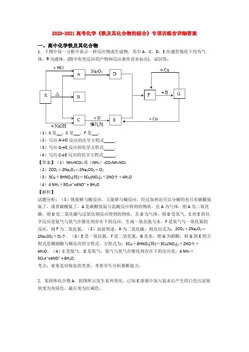 2020-2021高考化学《铁及其化合物的综合》专项训练含详细答案