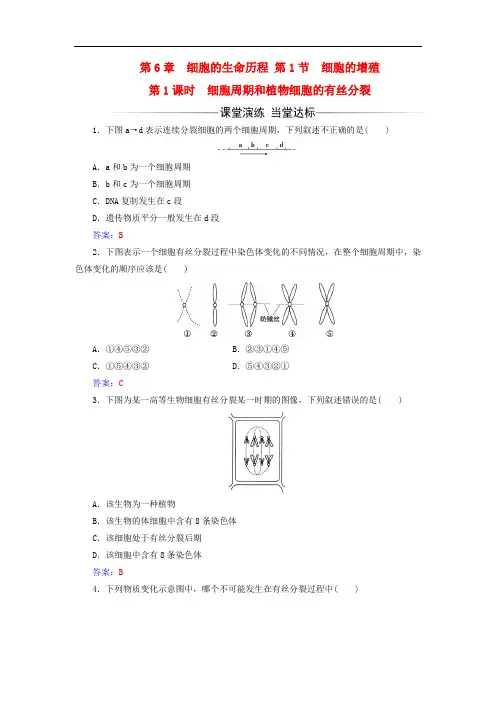 高中生物 第6章 细胞的生命历程 第1节 细胞周期和植物细胞的有丝分裂(第1课时)练习 新人教版必修1