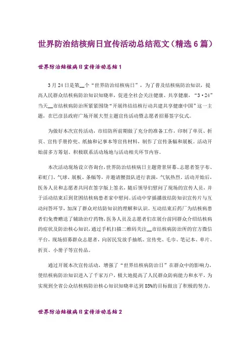 世界防治结核病日宣传活动总结范文(精选6篇)