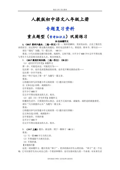 人教版初中语文八年级上册专题复习23全命题作文