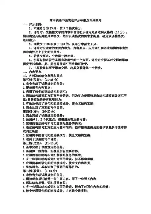 英语书面表达评分标准及评分细则