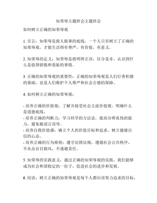 知荣辱主题班会主题班会