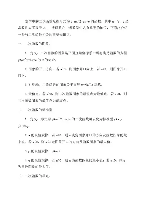 2024年中考数学二次函数知识点