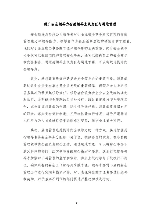提升安全领导力有感领导直线责任与属地管理