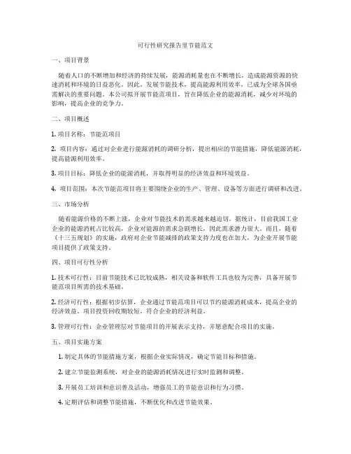 可行性研究报告里节能范文
