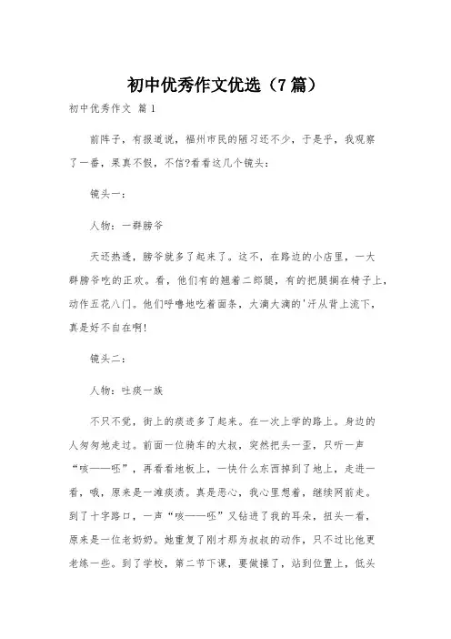 初中优秀作文优选(7篇)