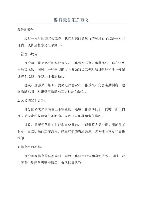 监督意见汇总范文