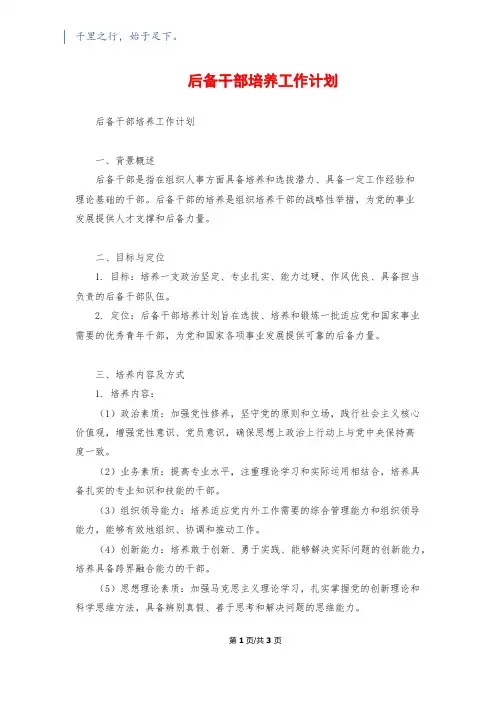 后备干部培养工作计划