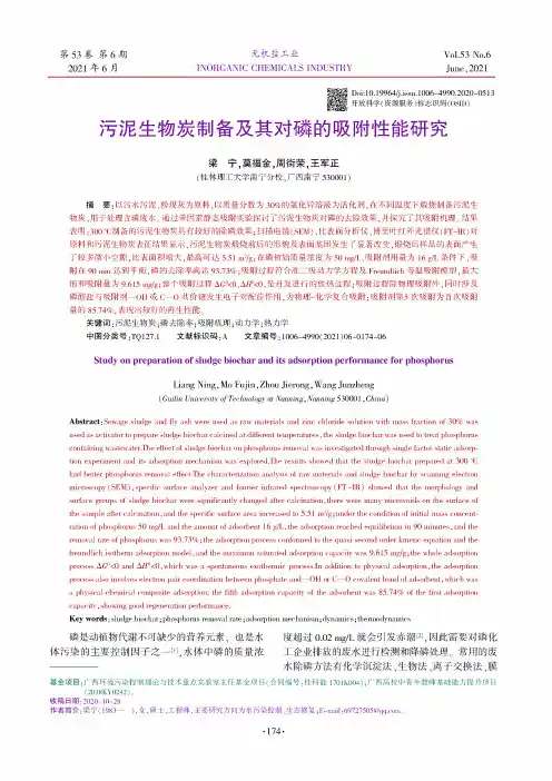 污泥生物炭制备及其对磷的吸附性能研究
