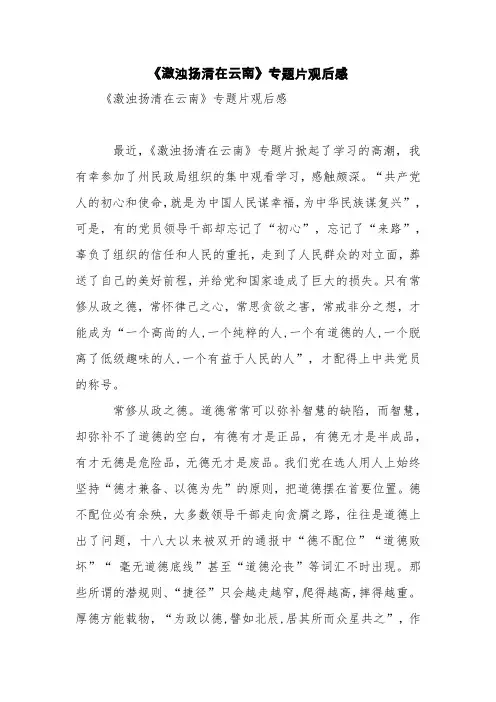 《激浊扬清在云南》专题片观后感【精品范文】
