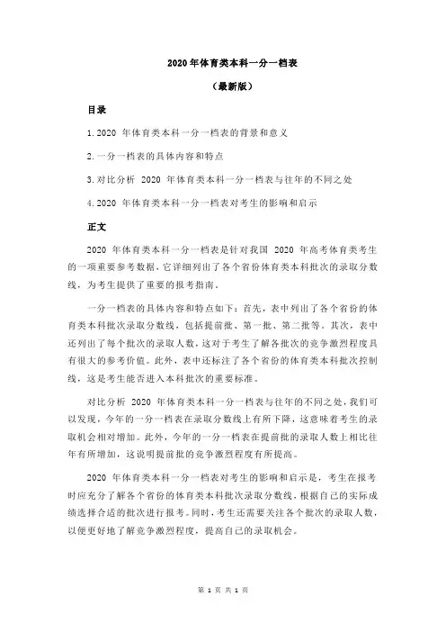 2020年体育类本科一分一档表