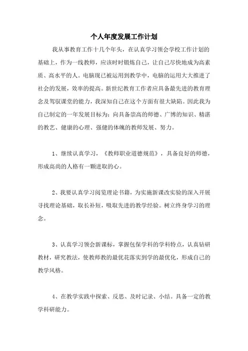 2020年个人年度发展工作计划