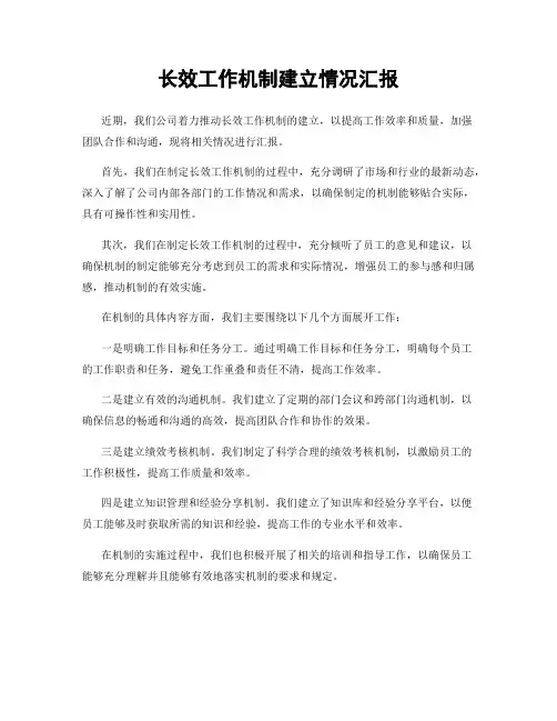 长效工作机制建立情况汇报