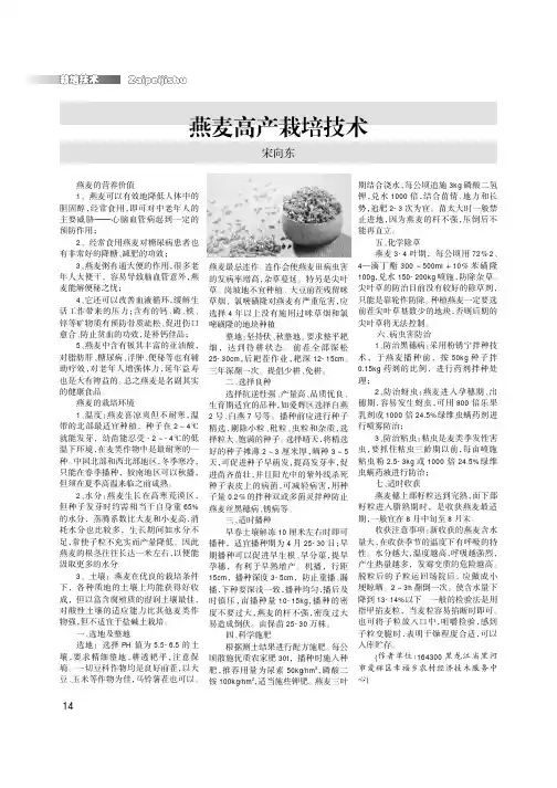 燕麦高产栽培技术