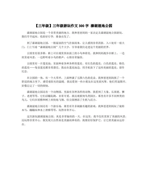 【三年级】三年级游玩作文300字 溱湖湿地公园