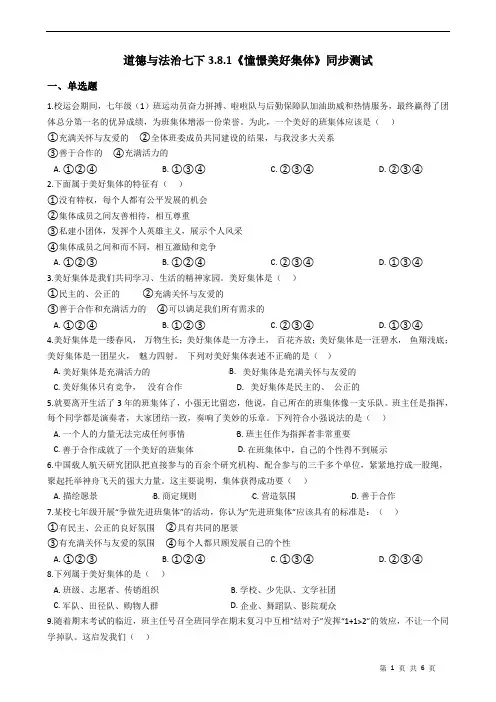 部编版道德与法治七下3.8.1《憧憬美好集体》同步测试