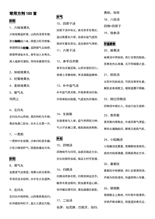 常用方剂100首