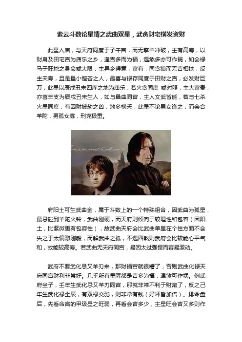 紫云斗数论星情之武曲双星，武贪财宅横发资财