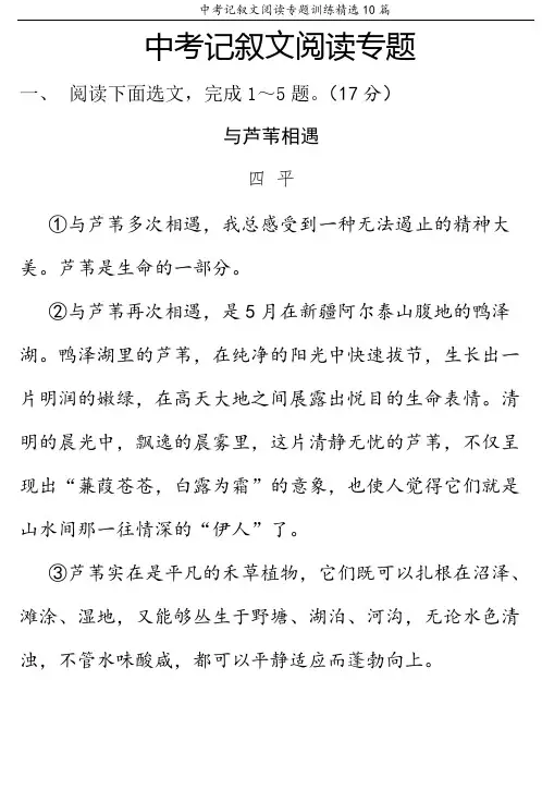 中考记叙文阅读专题训练精选10篇