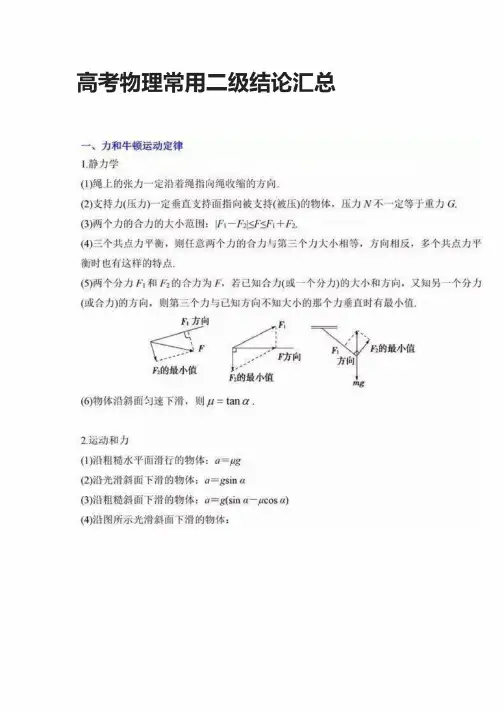 高考物理常用二级结论汇总