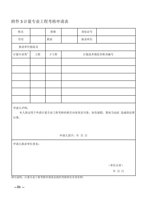 计量专业项目考核相关表格