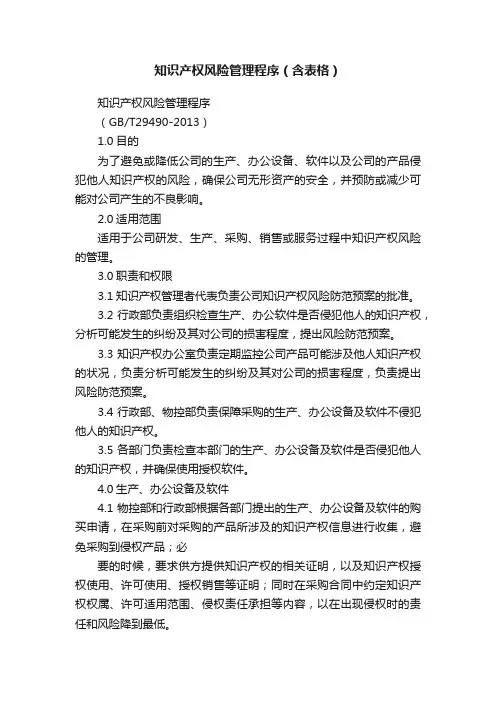 知识产权风险管理程序（含表格）