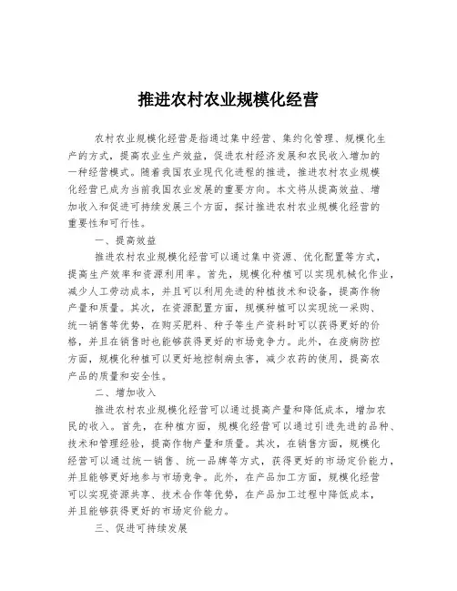 推进农村农业规模化经营