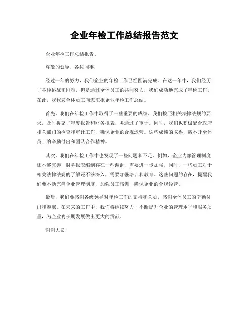 企业年检工作总结报告范文