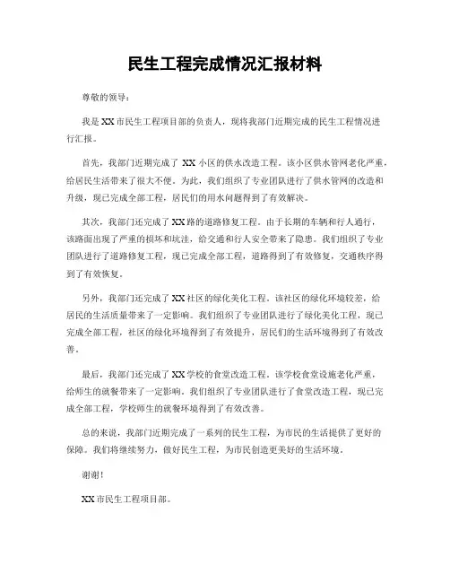 民生工程完成情况汇报材料