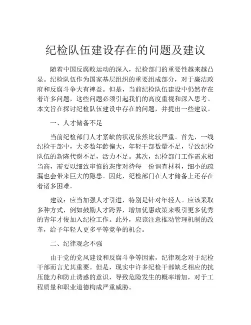 纪检队伍建设存在的问题及建议