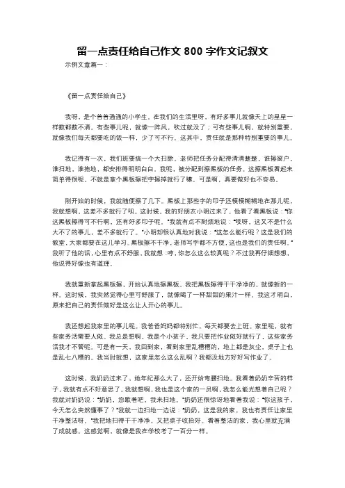 留一点责任给自己作文800字作文记叙文