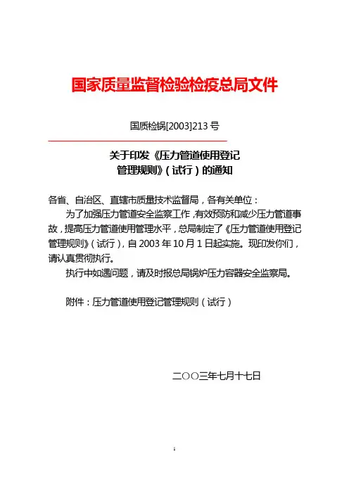 压力管道使用登记管理规则
