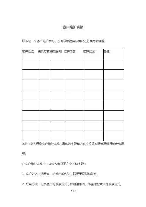 客户维护表格