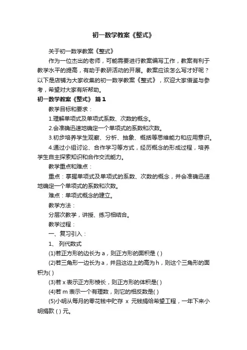 初一数学教案《整式》