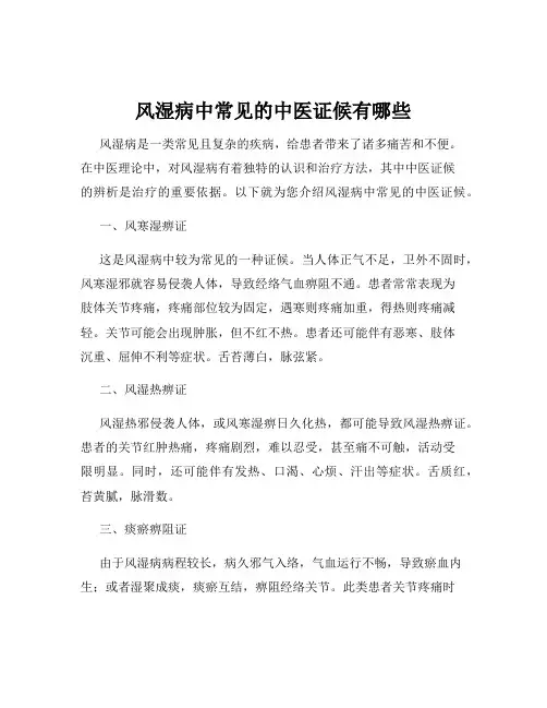 风湿病中常见的中医证候有哪些