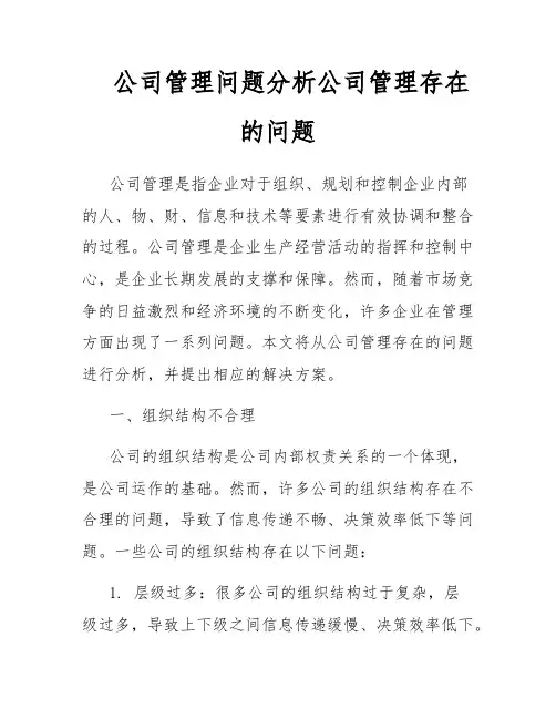 公司管理问题分析公司管理存在的问题