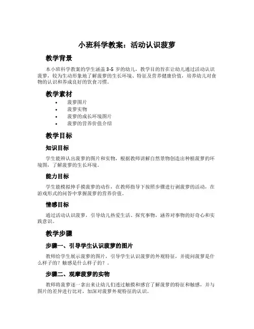 小班科学教案：活动认识菠萝
