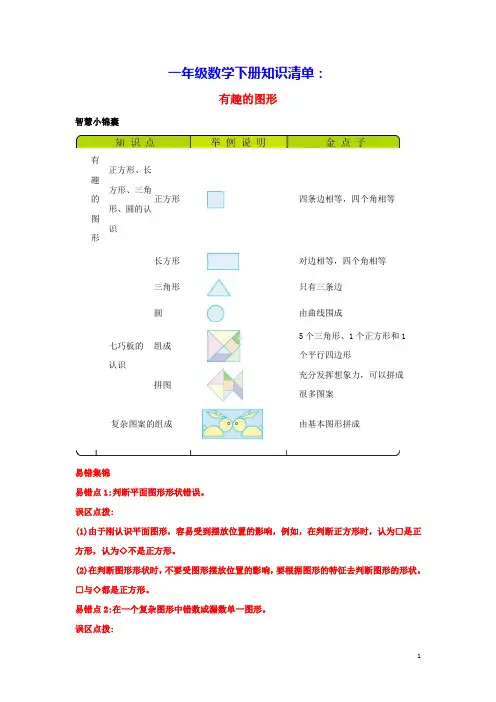 一年级数学下册4有趣的图形知识清单素材北师大版