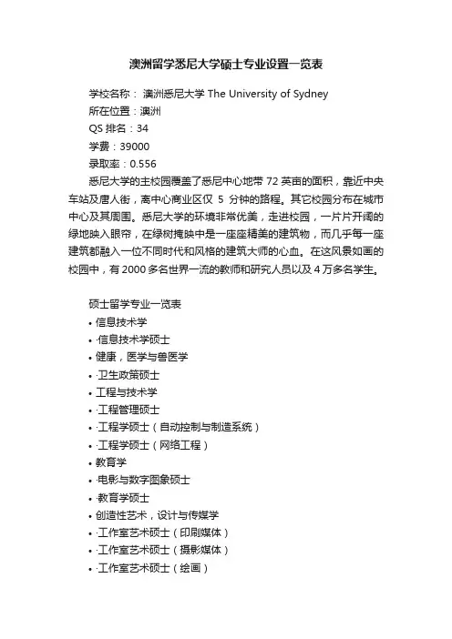澳洲留学悉尼大学硕士专业设置一览表